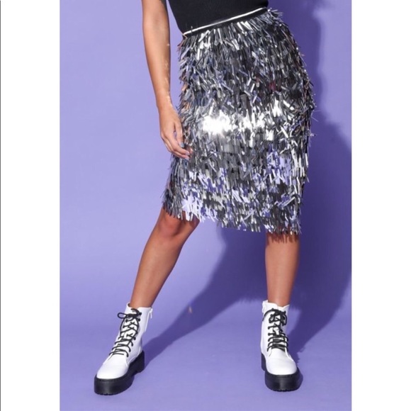 Silver Tassel Sequins Midi Skirt - Picture 3 of 4